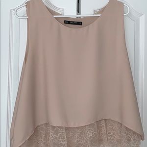 Zara beige top with lace trimming